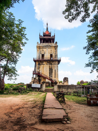 Nanmyint watch tower or Ava incline tower in Inwa (Ava), Myanmar (Burma)の写真素材