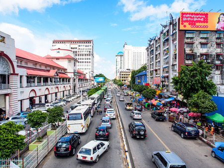Traffic in Yangon city, Myanmarのeditorial素材