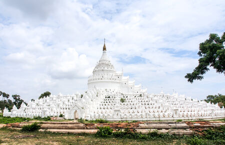 White pagoda Myatheindan in Mandalay, Myanmarの写真素材