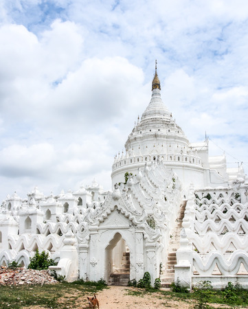 White pagoda Myatheindan in Mandalay, Myanmarの写真素材