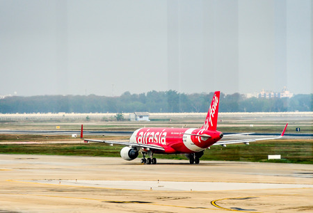 Air Asia aircraft at Don Mueng International airport, Thailandのeditorial素材