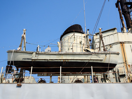 life boat in an old battleshipのeditorial素材