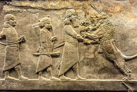 Assyrian's relief art in British museum, London, UKの写真素材
