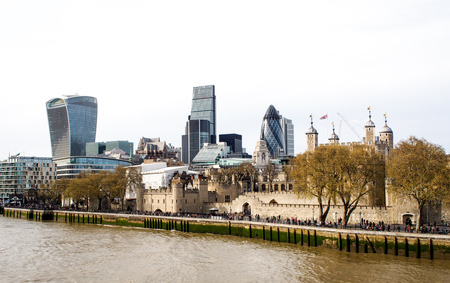 The tower of London and modern building in London, UKのeditorial素材