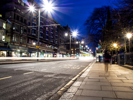 old town street in Edinburgh at night, Scotland, UKのeditorial素材