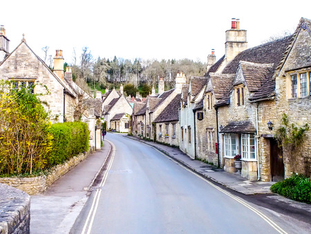 Comb Castle village with blue sky, Somerset, UKのeditorial素材