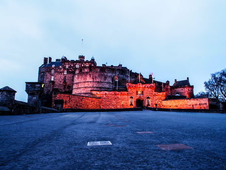 Edinburgh castle in twilight, Scotland, UKのeditorial素材