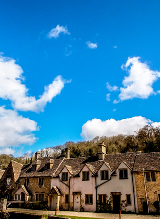 Comb Castle village with blue sky, Somerset, UKのeditorial素材