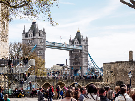 tourists at the tower bridge in London, UKのeditorial素材