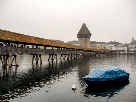 famous chapel bridge, Luzern, Switzerlandの写真素材