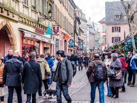 people in Colmar new year festival, Alsace, Franceのeditorial素材
