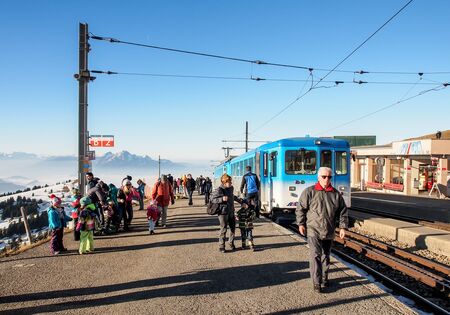 tourists at the top of Rigikulm, Luzern, Switzerlandのeditorial素材