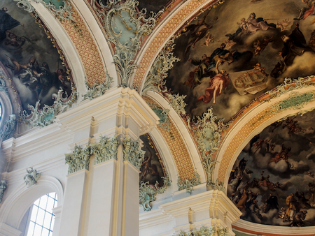 beautiful decoration and painting in St. Gallen cathedral, Gt Gallen, Switzerlandのeditorial素材