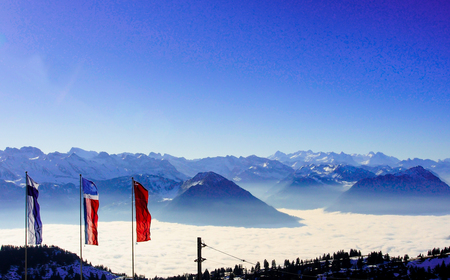beautiful landscape of the Alps from the top of Rigi kulm, Luzern, Switzerlandの写真素材