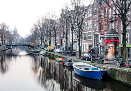 beautiful landscape of canal in Amsterdam, Netherlandsのeditorial素材