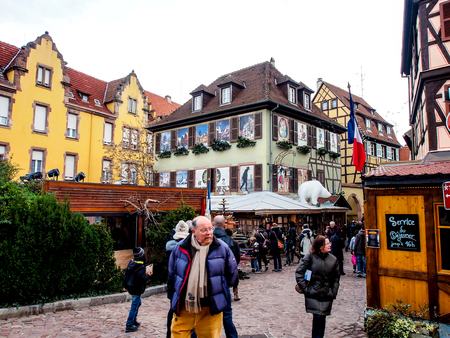 tourists in Colmar old town, Alsace, Franceのeditorial素材