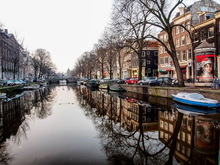 beautiful landscape of canal in Amsterdam, Netherlandsのeditorial素材