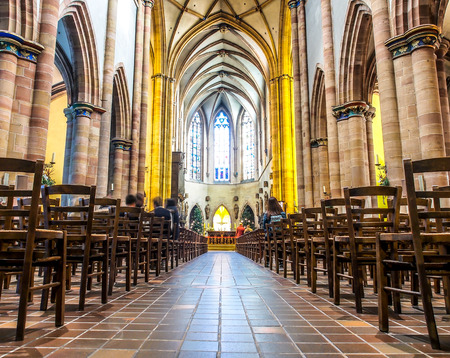 beautiful interior of St. Martin, Colmar, Alsace, Franceのeditorial素材