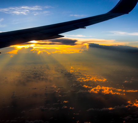 beautiful sunset from airplaneの写真素材