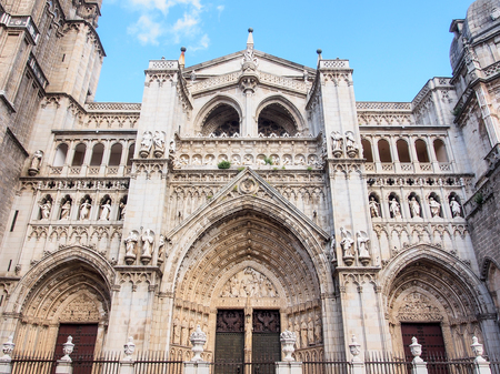 front facade of Toledo cathedral, Spainの写真素材