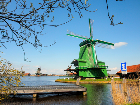 traditional windmill at Zaansecan, Netherlandsの写真素材