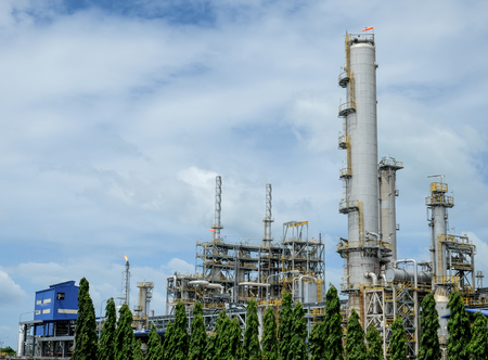 oil refinery with blue skyの写真素材