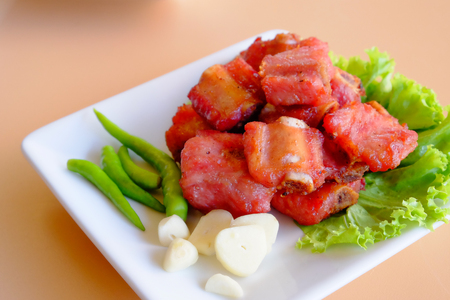 fried pork rib with chili and garlicの写真素材