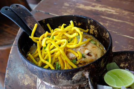 traditional northern Thai food called Khao Soiの写真素材