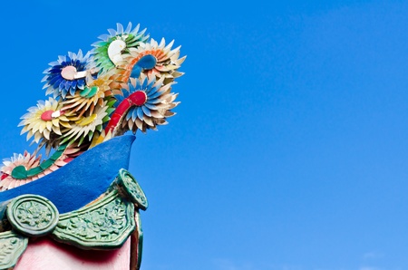 Part of chinese roof with blue skyの写真素材