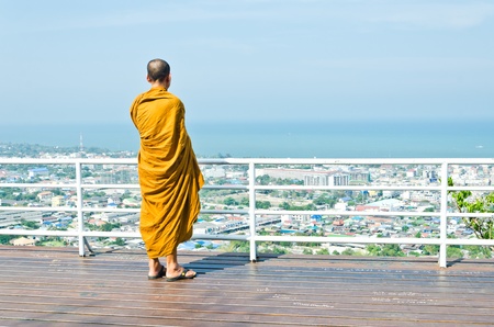Monks on Hua Hin's View Point, Hin Lek Fai, Thailandの写真素材