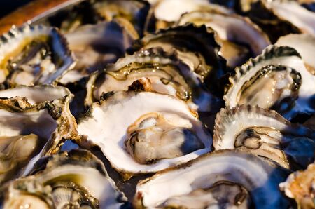 Oysters for BBQ in the night marketの写真素材