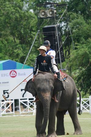 HUA HIN, THAILAND -SEPTEMBER 13: Unidentified polo players play in elephant polo games during the 2012 King のeditorial素材