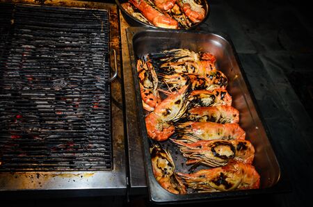 Shirmp grilled on BBQ table ready to be serveの写真素材