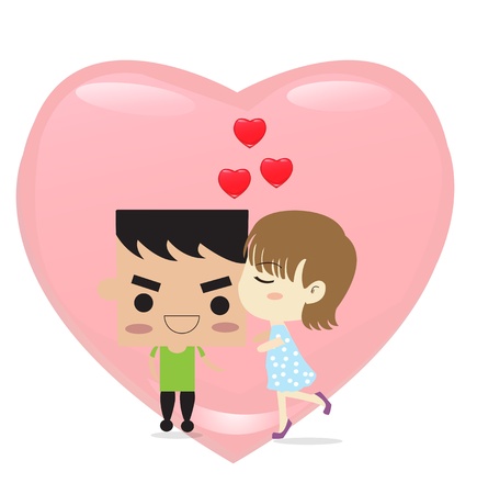 Boy kiss girl and big heart shape,  for valentine concept のイラスト素材