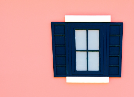 Dark Blue window on colour backgroundの写真素材