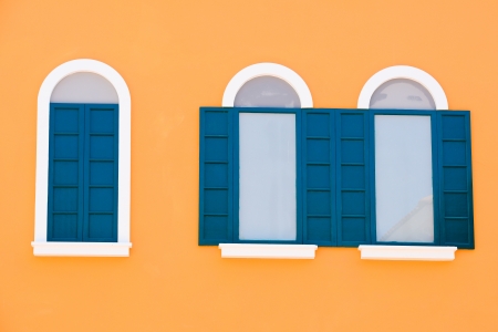 Windows on yellow backgroundの写真素材