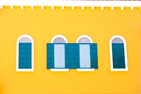 Windows on yellow backgroundの写真素材