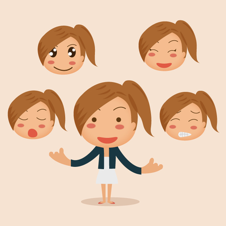 A vector illustration of young business woman with different emotionのイラスト素材