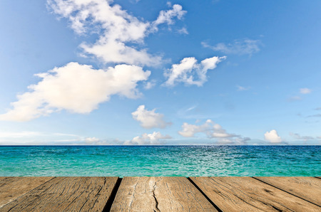 Beauty seascape under blue clouds sky  View from pierの写真素材
