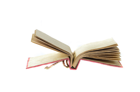 Open mulberry notebook isolated on white.の写真素材