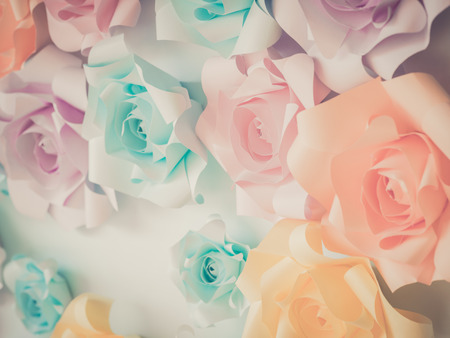 Vintage style Origami flowers in collage board.の写真素材