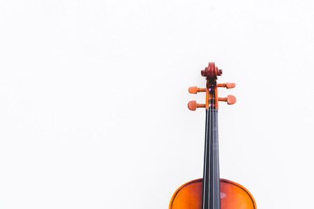 Selective focus and crop Classical cello on white wall.の写真素材