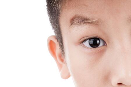 Closed up half face of Asian boyの写真素材