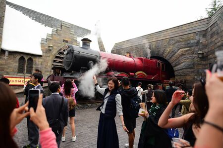 OSAKA, JAPAN - OCTOBER 13, 2016: The Wizarding World of Harry Potter in Universal Studios Japan. Universal Studios Japan is a theme park in Osaka, Japan.hogwarts expressのeditorial素材