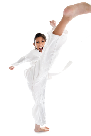 Tae Kwon Do Asian girl on white backgroundの写真素材