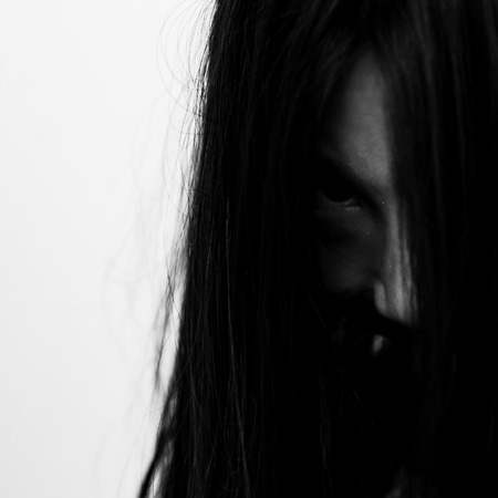 Black and white girl in Zombie, halloween concept.の写真素材