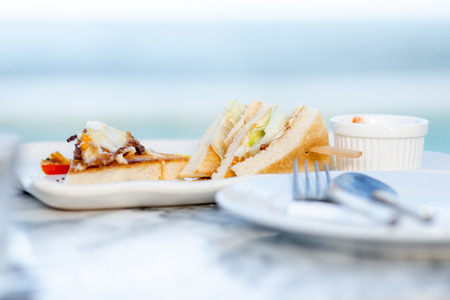 Clube sandwich serving outdoor.の写真素材