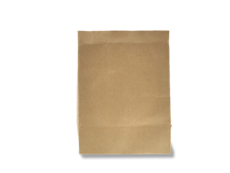Brown paper bag isolated on white background.の写真素材