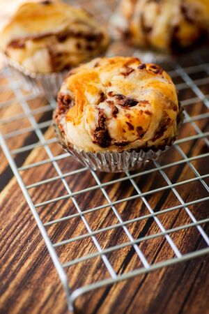 Homemade red bean breads on wooden table