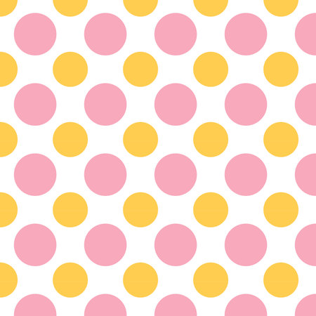 Polka dot pink and yellow seamless pattern on white background.のイラスト素材